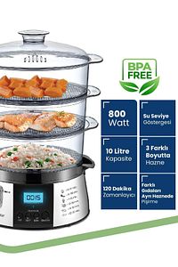 Biofit Led Ekranlı 120 Dakika Zaman Ayarlı 10 lt Dijital Buharlı Pişirici Gm7268d ürün fotoğrafı