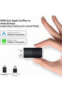 Mini Pro Duo 2in1 Araç Kiti Wireless/Kablosuz Carplay ve Android Auto Adaptörü ürün fotoğrafı