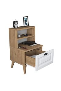 Rani Bd105 Komodin 2 Raflı Membran Çekmeceli Komodin Sepet Ceviz - Beyaz ürün fotoğrafı