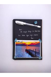 Siyah Yapraklı Defter Ahşap Kapaklı Fotograf Albüm Defteri ürün fotoğrafı