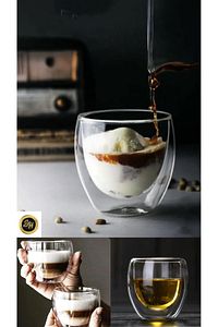Çift Cidarlı Şeffaf Espresso Cam Bardak 250 ml 1 Adet 250ml Ofis Ev Kahve ürün fotoğrafı