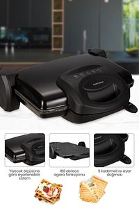 Trihot 3 In 1 Granit Çıkarılabilir Plakalı Waffle Izgara Tost Makinesi 6 Dilim Siyah ürün fotoğrafı
