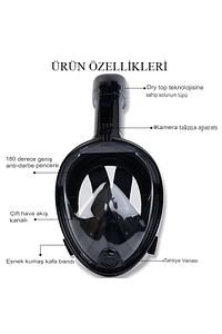 Sm Beden Siyah Tam Yüz Dalış Maskesi Su Altı Keşif Maskesi Slikon Şnorkel Full Face Mask ürün fotoğrafı