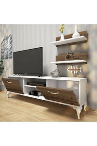 Rani A4 Duvar Raflı Tv Sehpası Kitaplıklı Tv Ünitesi Modern Ayaklı Tasarım Beyaz - Hitit Ceviz ürün fotoğrafı