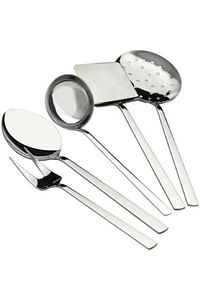 5 Parça Çelik Düz Servis Seti Kepçe Kevgir Spatula Makarna Kaşığı Takımı Çeyiz Mutfak Seti ürün fotoğrafı