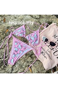 Pembe Beyaz Hello Kitty Collage Bikini Takımı ürün fotoğrafı