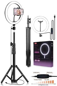 Ring Light Youtuber Tiktok Çekim Tripod Işıklı Telefon Tutucu Makyaj Işığı 10 Inç 2.1 Mt Tripod ürün fotoğrafı