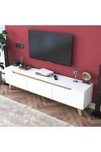Rani D1 Tv Ünitesi Modern Ayaklı Tv Sehpası 180 Cm Beyaz - Sepet Ceviz ürün fotoğrafı