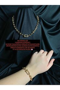 Gold Tiffany Zincir Zirkon Taşlı Kolye Bileklik Küpe 3lü Takım ürün fotoğrafı
