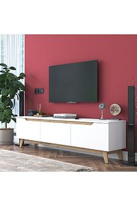 Rani D1 Tv Ünitesi Modern Ayaklı Tv Sehpası 180 Cm Beyaz - Sepet Ceviz ürün fotoğrafı
