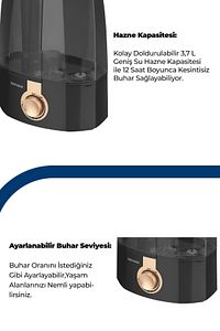 Nemo Ultrasonik Sessiz 3,7l Su Tankı 12 Saat Kesintisiz Buhar Veren Hava Nemlendirme Cihazı ürün fotoğrafı