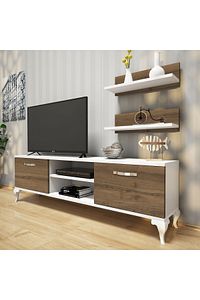 Rani A4 Duvar Raflı Tv Sehpası Kitaplıklı Tv Ünitesi Modern Ayaklı Tasarım Beyaz - Hitit Ceviz ürün fotoğrafı