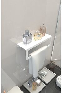 Havlu Tutacağı, Raf Metal Havlu Askısı Mutfak Banyo Raflı Havluluk, Metal Raflı Havluluk, Beyaz ürün fotoğrafı