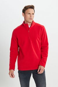 Erkek Kırmızı Anti-pilling Tüylenme Yapmayan Standart Fit Dik Yaka Soğuk Geçirmez Polar Sweatshirt ürün fotoğrafı