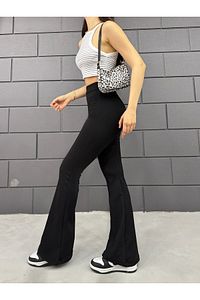 Kadın Siyah I?spanyol Paça Krep Yüksek Bel Likralı Toparlayıcı Tayt Pantolon ürün fotoğrafı