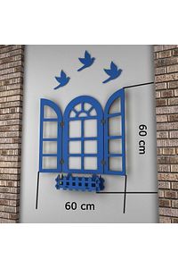 Balkon Dekorasyonu Duvar Süsü Dekoratif Ahşap 3mm Mdf Dekor Panjur Pencere Ev Hediyesi (60CM X 60CM) ürün fotoğrafı