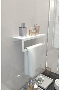 Havlu Tutacağı, Raf Metal Havlu Askısı Mutfak Banyo Raflı Havluluk, Metal Raflı Havluluk, Beyaz ürün fotoğrafı