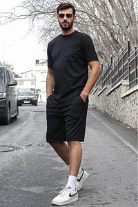 Erkek Şort Siyah Likralı Esnek Fitness Antrenman Spor %100 Pamuk Ter Tutmaz. ürün fotoğrafı