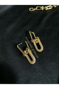 Gold Tiffany Zincir Zirkon Taşlı Kolye Bileklik Küpe 3lü Takım ürün fotoğrafı