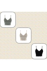 3'lü Crop Takım Askılı Dantelli Pedli Büstiyer Bluz ürün fotoğrafı