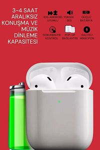 Beyaz 2.nesil Ios Android Uyumlu Kablosuz Bluetooth Kulaklık Karışık Renk Kılıf Hediyeli Plus ürün fotoğrafı