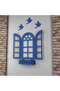 Balkon Dekorasyonu Duvar Süsü Dekoratif Ahşap 3mm Mdf Dekor Panjur Pencere Ev Hediyesi (60CM X 60CM) ürün fotoğrafı
