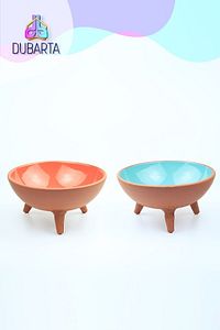 2li Ayaklı Sırlı Toprak Çömlek Kedi - Köpek Mama Kabı (15CM) ürün fotoğrafı