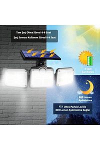 Solar Güneş Enerjili 112 Ledli 4,7 Santim Kablolu Hareket Sensörlü Bahçe Aydınlatma Sokak Lambası ürün fotoğrafı