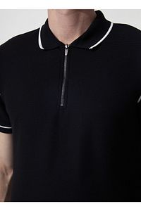 Jakarlı Siyah Erkek Polo T-shirt Vıdar ürün fotoğrafı
