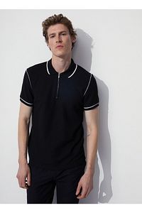 Jakarlı Siyah Erkek Polo T-shirt Vıdar ürün fotoğrafı