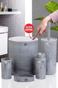 Yuvarlak Mermer Desenli 5'li Banyo Seti ürün fotoğrafı