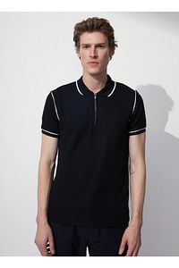 Jakarlı Siyah Erkek Polo T-shirt Vıdar ürün fotoğrafı