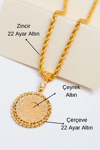 22 Ayar Altın Kolye Çeyrekli Dorika Çerçeve Kadın Kolye Ucu Zincir Stlkkl1021 ürün fotoğrafı