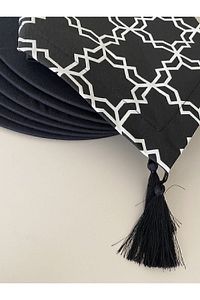 Siyah Klasik Desenli Runner Ve 6'lı Supla Seti Tasarim Takim Amerikan&servis ürün fotoğrafı