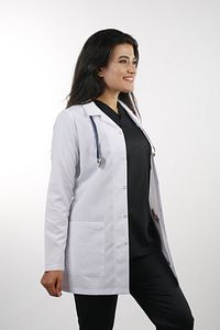 Kadın Beyaz Uzun Kollu 80 Cm Ceket Yaka Alpaka Öğretmen Doktor Eczacı Hemşire Önlüğü ürün fotoğrafı