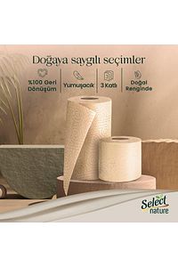 Select Ağartılmamış Kahverengi Organik 3 Katlı Kağıt Havlu 6 Rulo ürün fotoğrafı