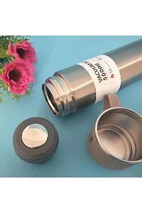 Paslanmaz Çelik Termos Krom Renk 3 Bardaklı 500 ml Termos Seti Vakumlu Termos Set ürün fotoğrafı