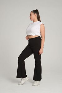 Curve Büyük Beden Fitilli İspanyol Paça Yüksek Bel Toparlayıcı Siyah Tayt ürün fotoğrafı