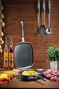 Granit Kare Double Grill Pan 32 Cm - Siyah Çift Taraflı Kullanılabilen Ayrılabilen Ikiz Tava ürün fotoğrafı