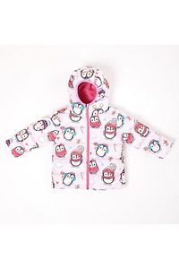Kız Çocuk Polarlı Kapüşonlu Penguen Şeker Desenli Kışlık Şişme Mont & Kaban & Parka ürün fotoğrafı