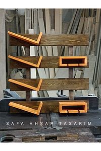 Şaraplık Ahşap Şaraplık Dekoratif Özel Üretim60x60 4 şise 4 kadeh ürün fotoğrafı