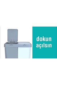 Ikili Dokunmatik Kirli Çamaşır Sepeti -gri-beyaz ürün fotoğrafı