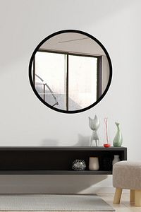 Siyah Dekoratif Yuvarlak Antre Hol Koridor Duvar Salon Mutfak Banyo Wc Ofis Aynası 60 Cm ürün fotoğrafı