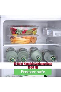 10 Adet Kapaklı Derin Dondurucuya Mikrodalgaya Uygun Sızdırmaz Saklama Kabı 1 Litre ürün fotoğrafı