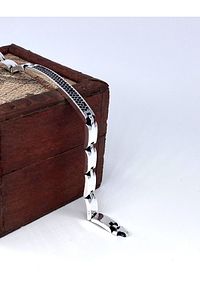 925 Ayar Rodyum Kaplama Oniks Taşlı Plaka Model Gümüş Erkek Bileklik ürün fotoğrafı
