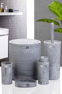 Yuvarlak Mermer Desenli 5'li Banyo Seti ürün fotoğrafı