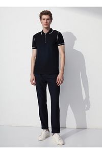 Jakarlı Siyah Erkek Polo T-shirt Vıdar ürün fotoğrafı