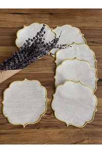 6 Adet Etamin Işlemeye Uygun Linen Keten Kumaş Gold Simli Kahve Yanı Kokteyl Sunum Peçete ürün fotoğrafı