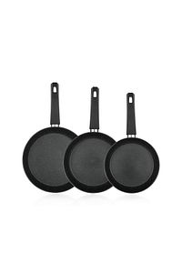 Black Stone 3 Lü Tava Seti 18cm 22cm 26cm-siyah ürün fotoğrafı