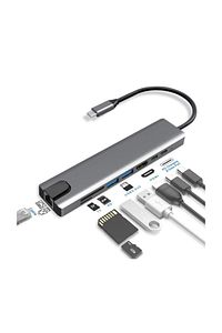 8 In 1 Ethernet Sd Usb Type C Hub Hdmı Girişli Macbook Çevirici ürün fotoğrafı